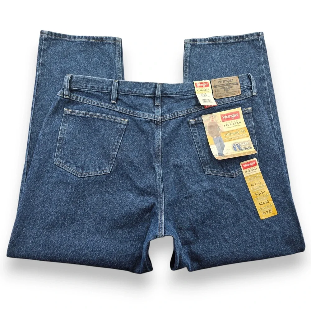 Wrangler Five Star Relaxed Fit Mens Jeans 40x30 Blue Cotton Denim 976T1DR New